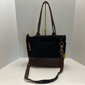 R. Riveter Crossbody Tote – Black Canvas & Brown Leather – USA Handmade